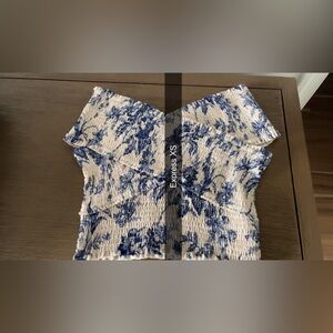 Express Navy and Cream Textured off the shoulder top